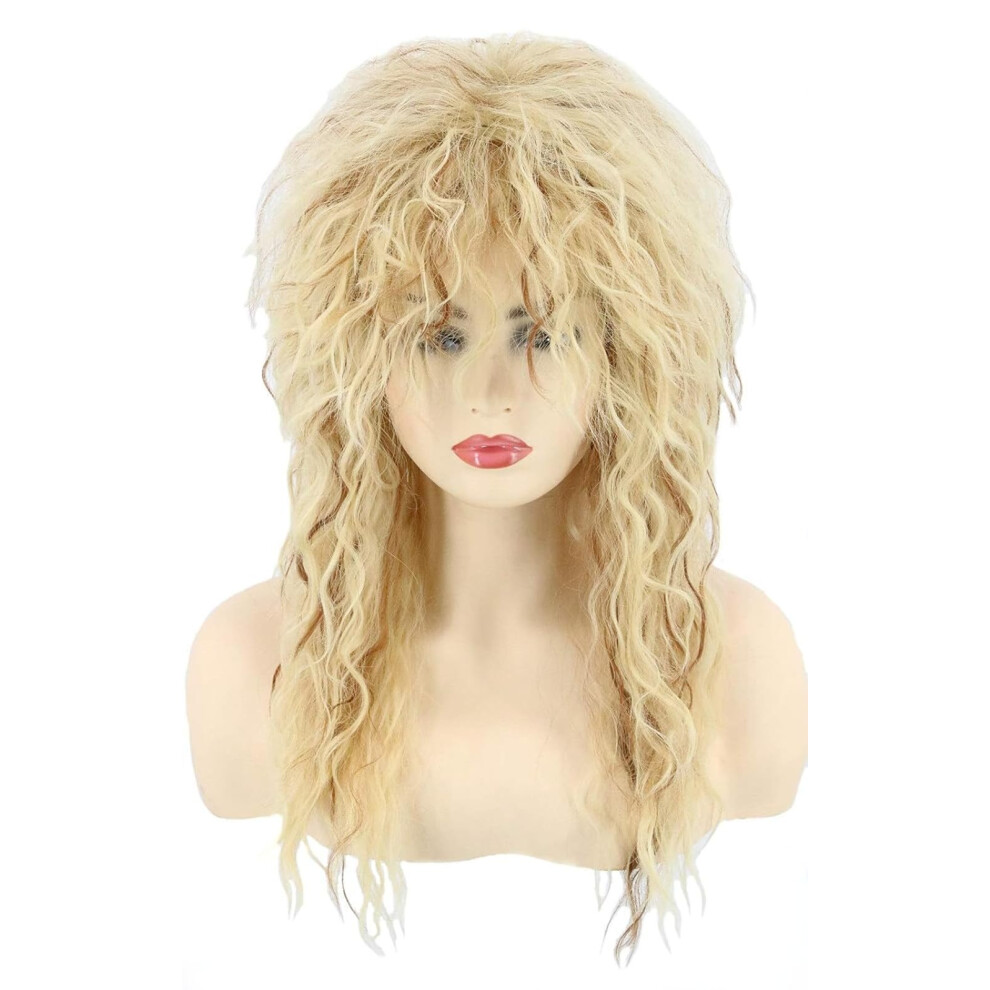 Toposplay - Parrucca Di Muggine Anni '80, Capelli Biondi Ricci Afro, Fibra Sintetica, Parrucca Per Cosplay, 53,3 Cm, Taglia Media, Costume Di Halloween-image