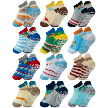 Calzini antiscivolo in cotone RATIVE alla caviglia con grip antiscivolo per bambini di 3, 4 e 5 anni (4T, 4T, 5T, 3T-4T, 12 paia/Mondo animale)