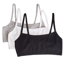 Fruit of The Loom Dames spaghettibandjes, katoenen pull-over, sportbeha, set van 3, zwart/wit/heidegrijs 44