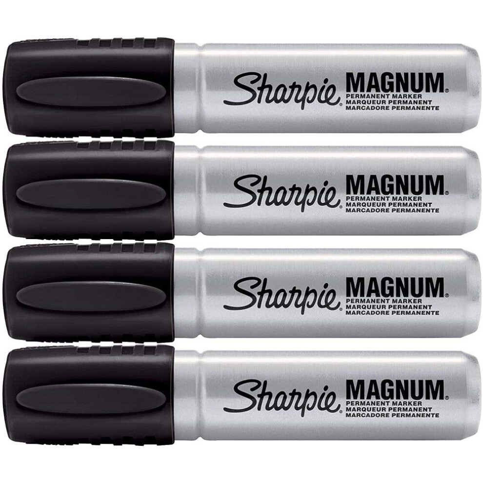 Sharpie 44001 Oversized Chisel Tip Extra Wide Magnum Permanent Marker (4 Pack)  Black  Sturdy Extra-wide Felt Chisel Tip  Quick-drying Ink is Fade-and