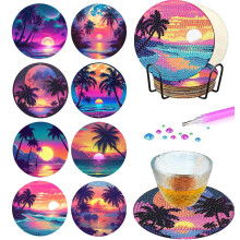 8 stuks Diamond Painting Coasters kit met houder DIY Landschap Coasters Diamond Art Kits voor beginners Volwassenen Kleine Diamond Painting Art Craft
