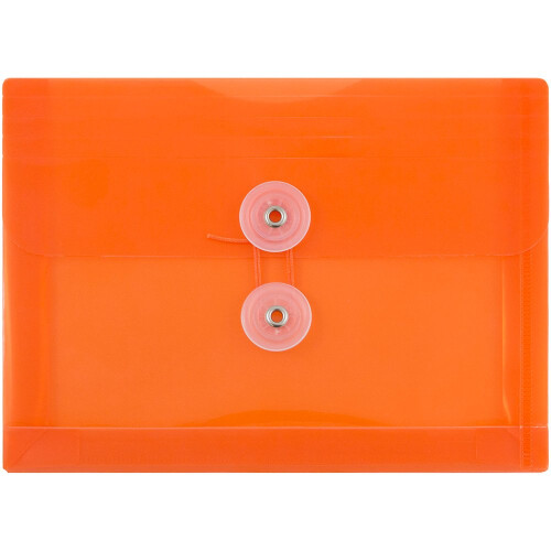 JAM PAPER Plastic Envelopes with Button & String Tie Closure - Index Size - 5 1/2 x 7 1/2 - Orange - 12/Pack