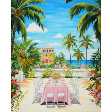Paint by Numbers Kit til Voksne Begynder Seaside Party Let Adult Paint by Number Kits p? l?rred DIY Craftoria Akryl Akvarel Oliemaling efter numm