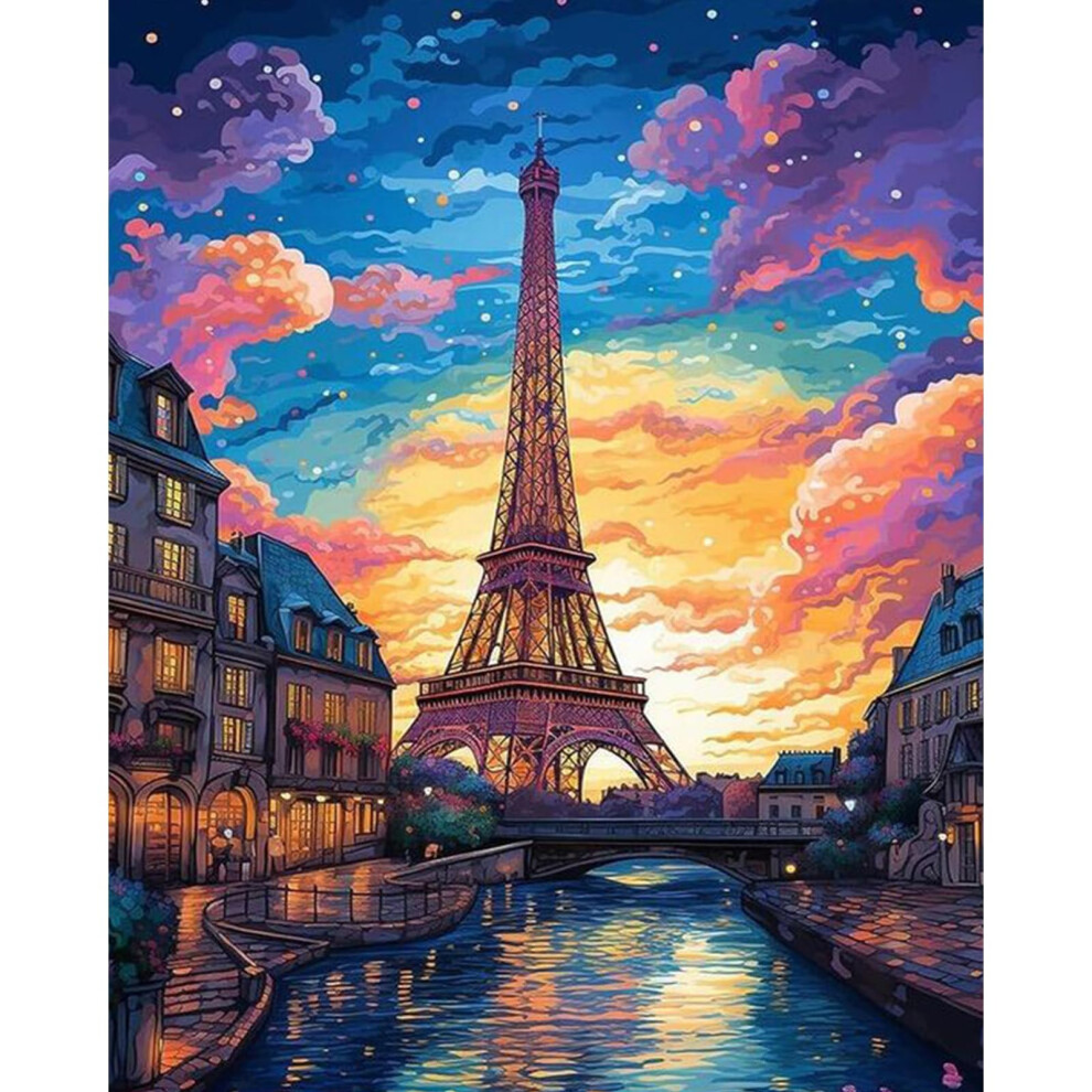 Yezavesu Kit de peinture par numéros pour adultes débutants Tour Eiffel Kits de peinture par numéros pour adultes sur toile sans cadre DIY acryli