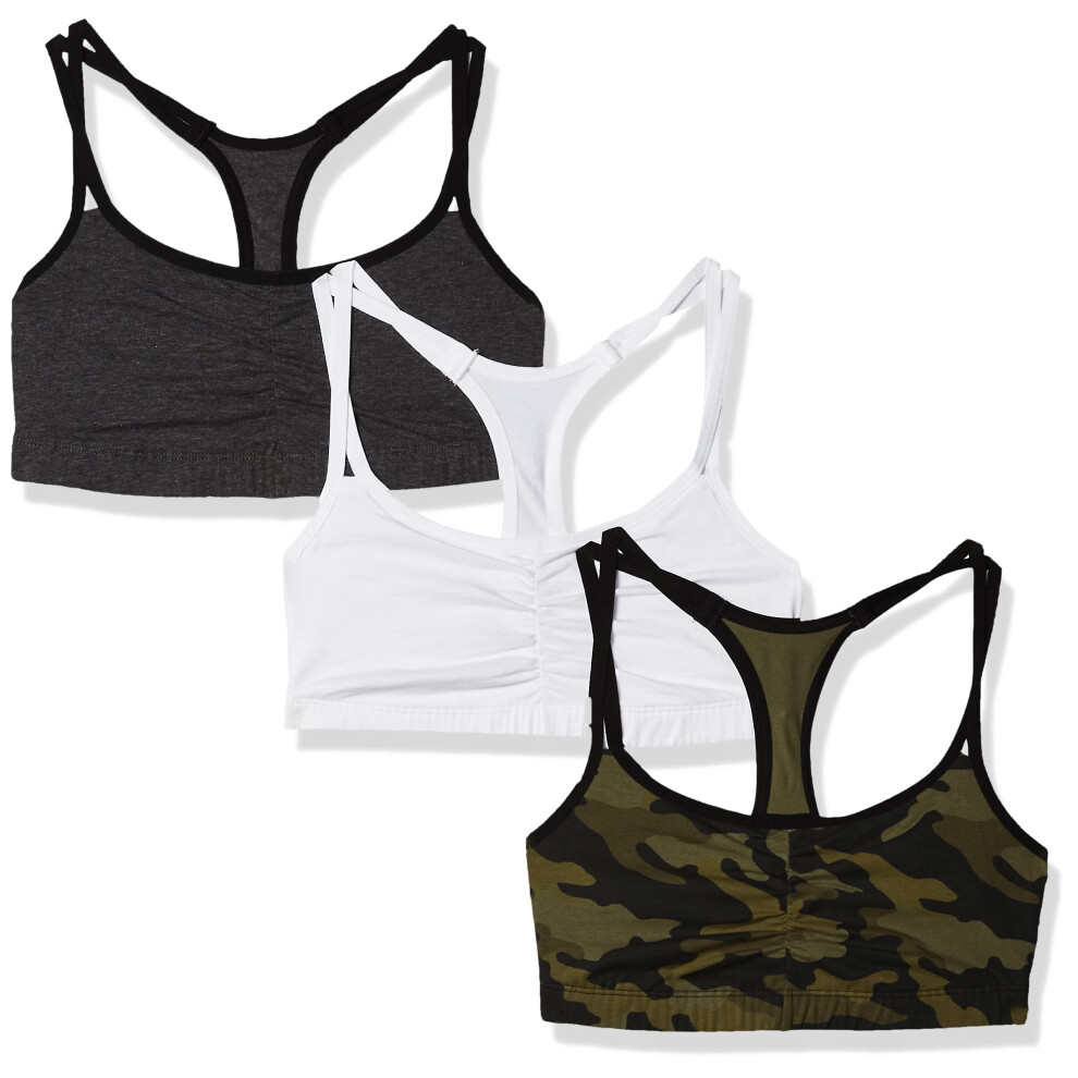 Fruit of The Loom Womens Spaghetti Strap Cotton Pull Over 3 Pack Sports Bra  Camo/White/Charcoal With Black  40