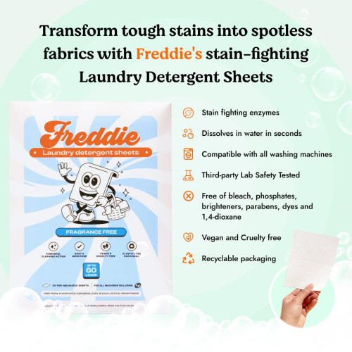 Freddie Laundry Detergent Sheets -Spring Blossom Scent - 60 Loads (30 Sheets) - Concentrated Eco Friendly Liquid-less Strips 1