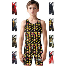 Exxact Sports Sublimated Youth Wrestling Singlet For Boys  Premium Powerlifting Singlet  Kids Wrestling Singlets For Training (YL  Emoji)