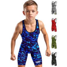 Exxact Sports Digital Camouflage Youth Wrestling Singlet For Boys  Premium Powerlifting Singlet  Kids Wrestling Singlets For Training (YL  Blue Camo)
