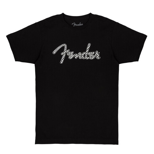 Fender Fender Μπλούζα με λογότυπο Spaghetti Wavy Checker, 100% βαμβάκι, μαύρο XXL