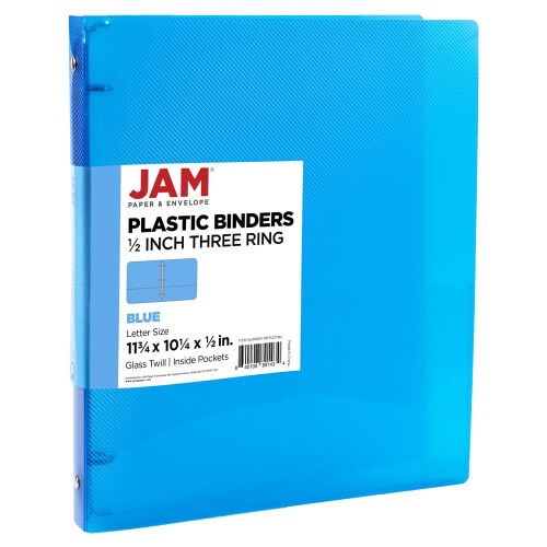 JAM PAPER Pasta de plstico de 0,5 polegadas - Pasta azul com 3 argolas - Vendida individualmente
