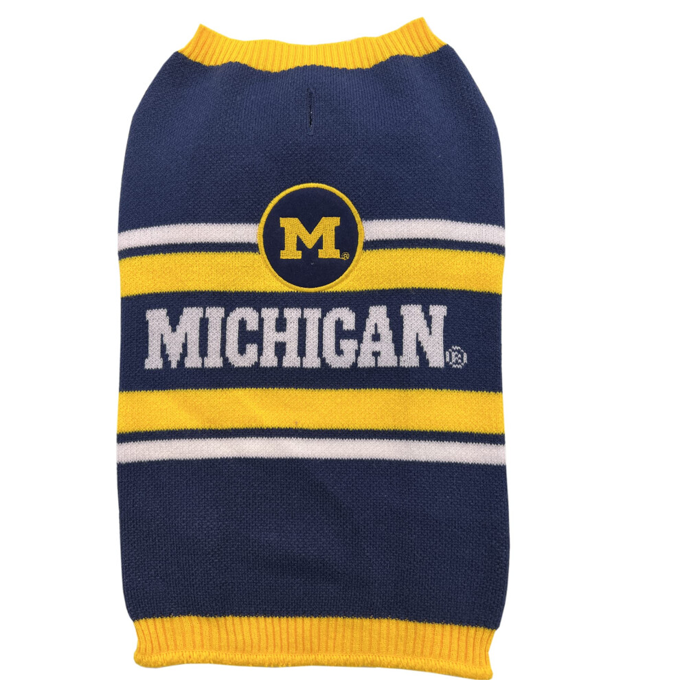 Pull NCAA Michigan Wolverines pour chien, taille XL. Pull chaud et confortable en tricot avec logo NCAA. Id   al pour petits et grands chiens.