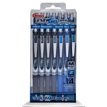 Pentel EnerGel RTX Liquid Gel Pen  (0.7mm) Medium Line  Black and Blue Ink  14 Pack Window Box