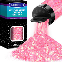 LEOBRO ruov trpytky 160 g/5,64 oz ruov robustn trpytky remesln trpytky smen robustn trpytky a jemn trpytky duhov trpytiv vlocky trpytky