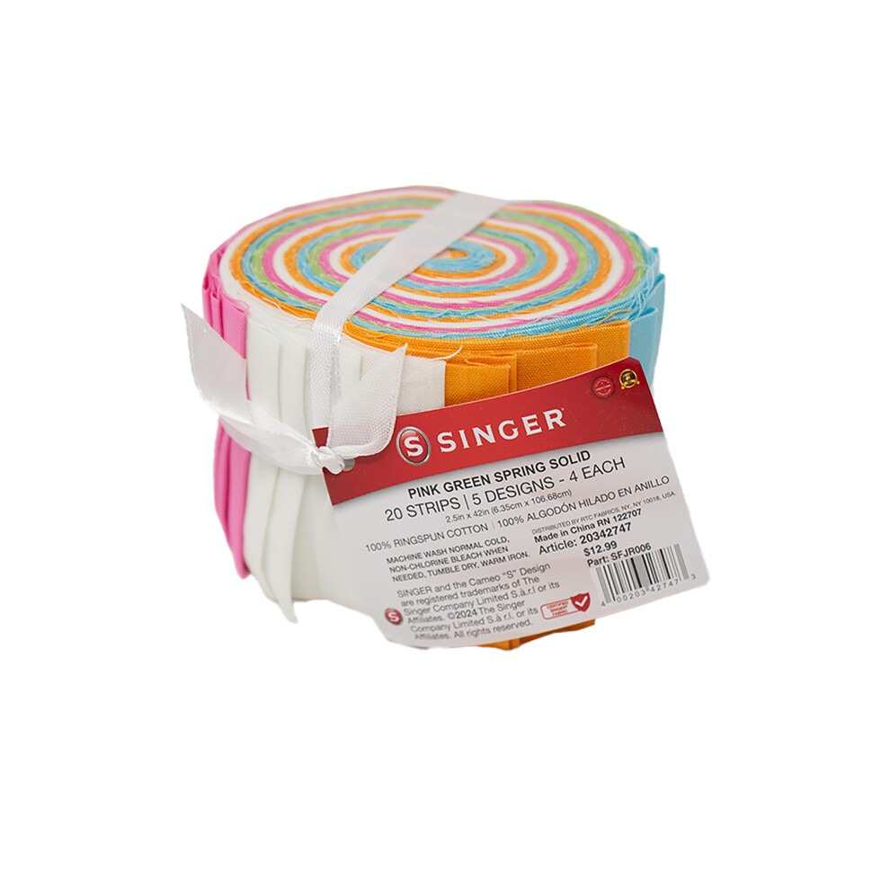 Singer Fabric 100% Cotton  Jelly Roll 2.5''X 42''  Pink Green Spring Solid 20 Pieces