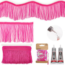 Yhsheen Rose Red Fringe 5 meter x 4 tommer frynse trim med B7000 lim Tassels trim til h?ndv?rk Polyester Fiber Sying Fringe Trim (Rose Red)