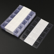 Adhesive Hanging Tabs 1 1/2 x 1 Inch Round Hole Clear Plastic Hang Tags Display Folding Tabs for Store Retail Display(300 Pieces)