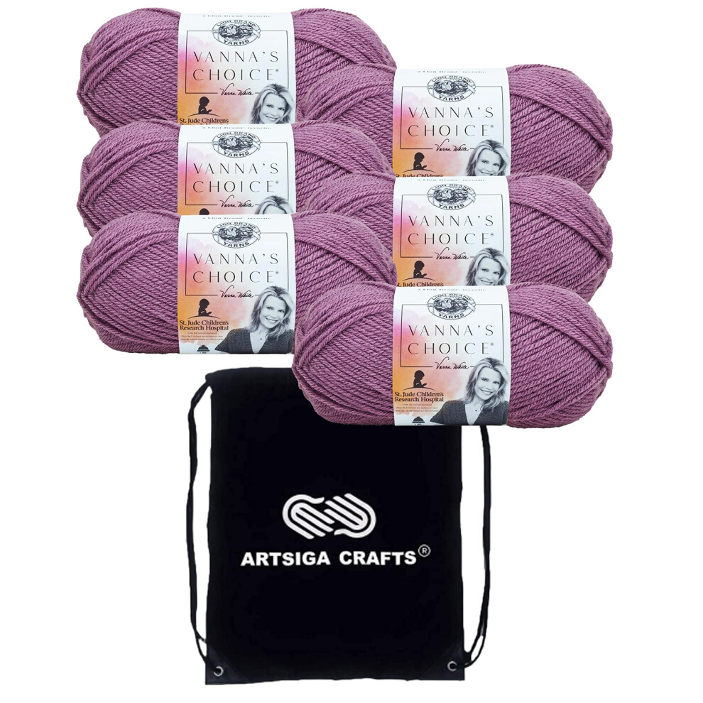 Lion Brand Vanna's Choice Dusty Purple 860-146 (6-Skeins - Same Dye Lot) Worsted Medium #4 Acrylic Yarn for Crocheting and Knitting with Project Bag