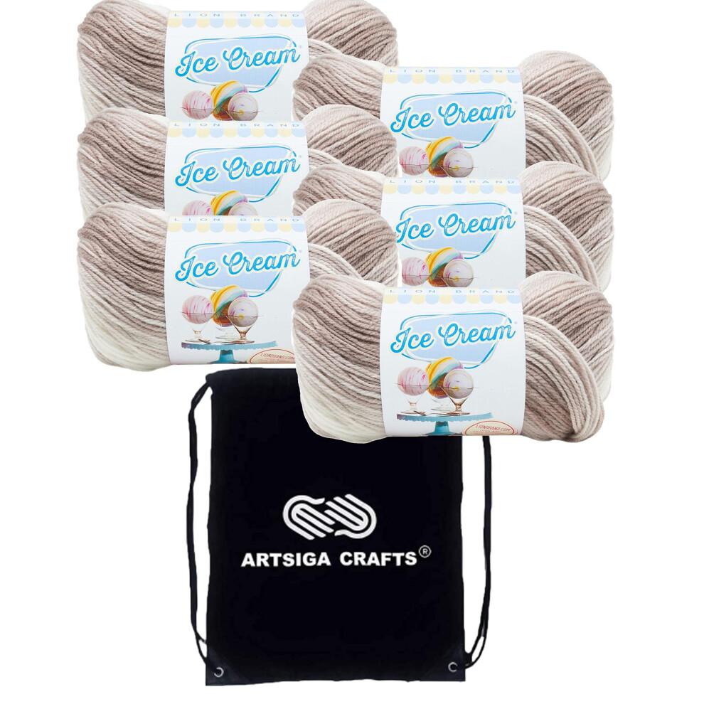 Lion Brand Ice Cream Coffee 923-212 (6-Skeins - Same Dye Lot) Baby Sport #2 Acrylic Yarn for Crocheting and Knitting with Project Bag