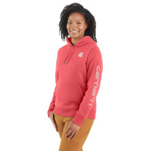 Carhartt Women's Relaxed Fit Midweight Logo Sleeve Graphic Sweatshirt, Pink Salmon Heather, Large