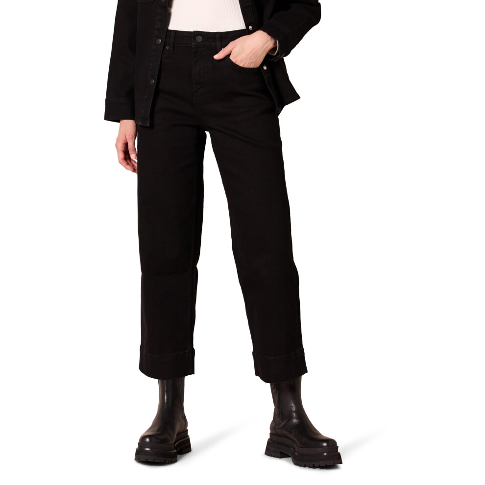 Amazon Essentials Women's High-Rise Regular-Fit Ankle-Length Wide-Leg Jean  Black  14