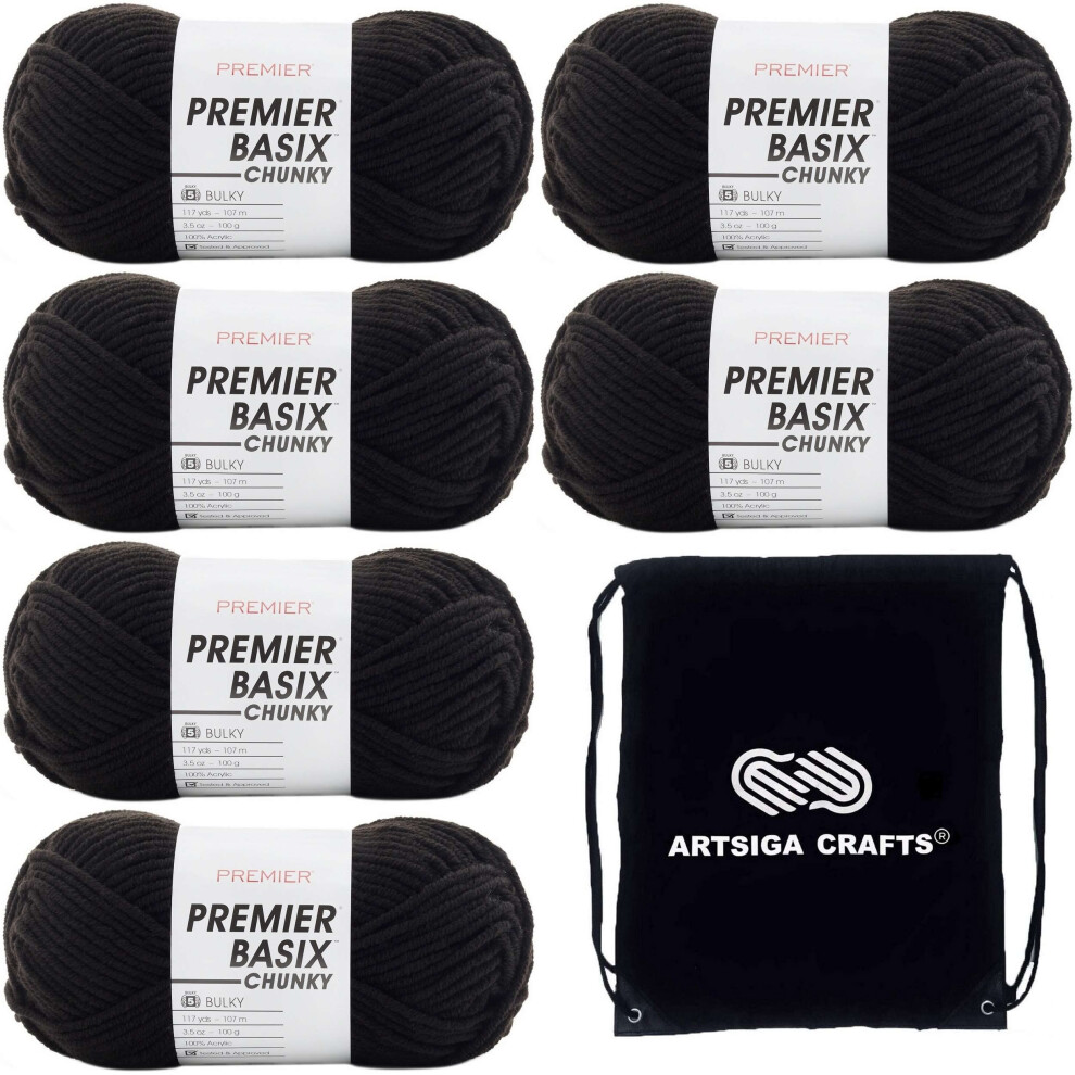 Premier Yarns Basix Chunky Black 1145-42 (6 Gomitoli - Stesso Lotto Di Tintura) Filato Acrilico Spesso E Voluminoso N. 5 Per Uncinetto E Maglia C-image