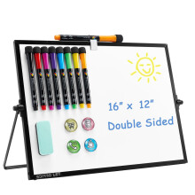 TSJ Office Dry Canchase White Board - 16 x 12 pollici Piccola lavagna magnetica con ganci per mini Mini lavagna desktop 360 gradi Restringa a doppia