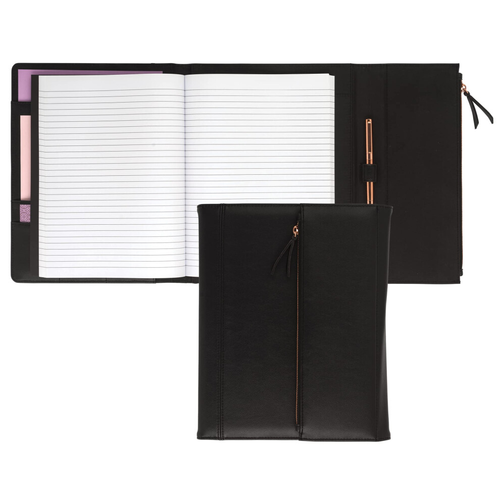 Samsill Professional Faux-Leather Padfolio for Women with Magnetic Flap Closure  Pen Loop and Side-Loading Notepad  Black-image-OPC-PGSWT5M-NEW