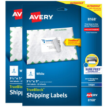 Avery Printable TrueBlock Shipping Labels 3.5"""" x 5"""" Sure Feed White 2 Pack 200 Labels Total (5640)