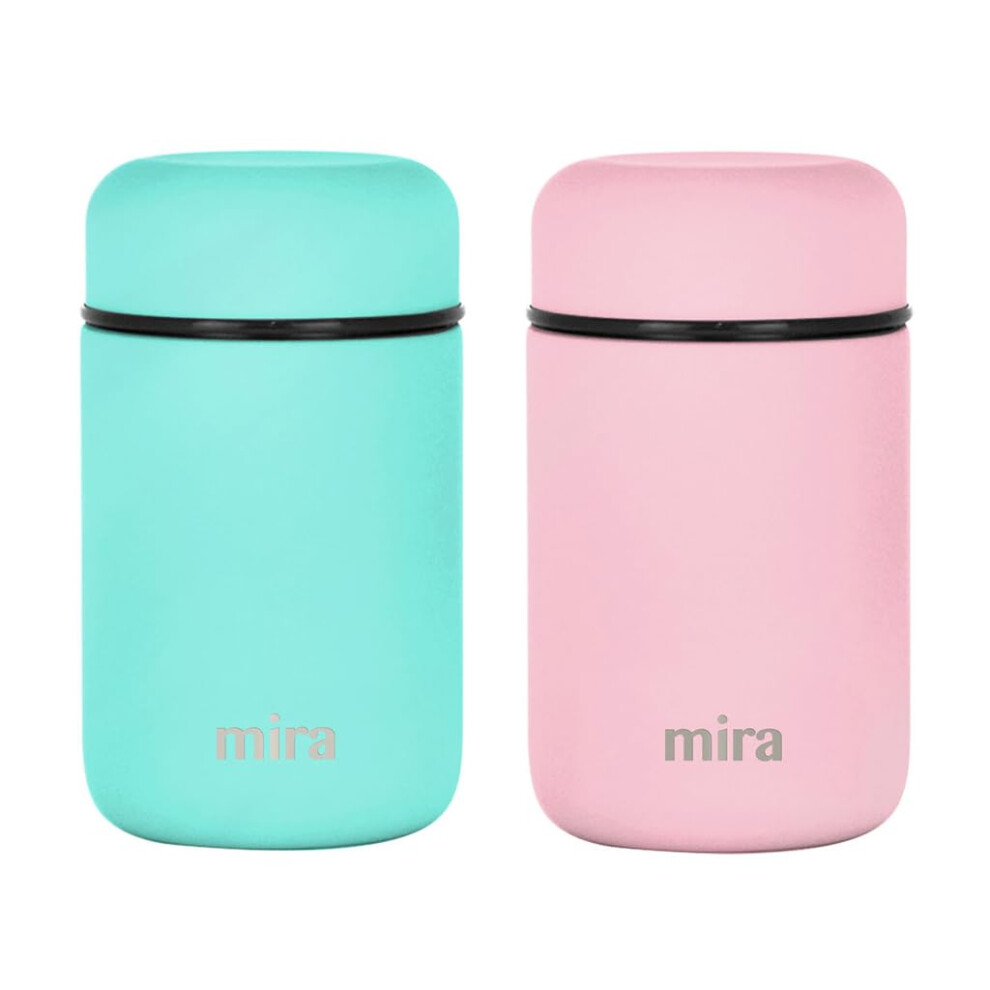 MIRA 2 Pack Insulated Food Jar Thermos for Hot Food & Soup  Compact Stainless Steel Vacuum Lunch Container  13.5 oz  Teal  Rose Pink