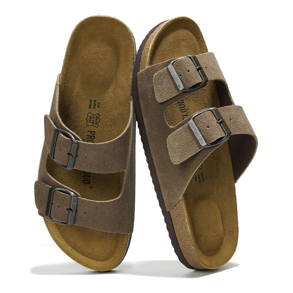 Project Cloud Genuine Leather Mens Sandals with Memory Foam Natural Cork Footbed Slides for Men Footwear - Non-Slip Double-Strap Buckle Sandals (Arizo