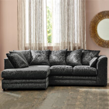 (Left Hand Corner, Black) Aurora Crushed Velvet Corner Sofa