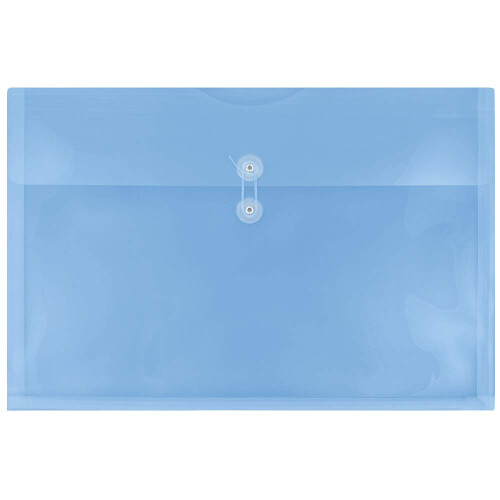 JAM PAPER Plastic Envelopes with Button & String Tie Closure - Large Booklet - 12 x 18 - Blue - 12/Pack