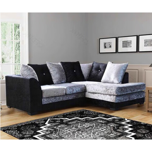 Snugg Furniture (Right Hand Corner, Black Silver) Aurora Crushed Velvet Corner Sofa