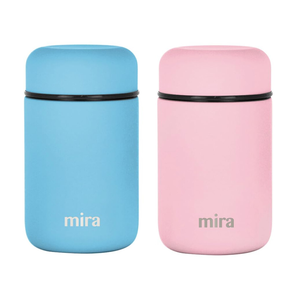 MIRA 2 Pack Insulated Food Jar Thermos for Hot Food & Soup  Compact Stainless Steel Vacuum Lunch Container  13.5 oz  Pearl Blue  Rose Pink
