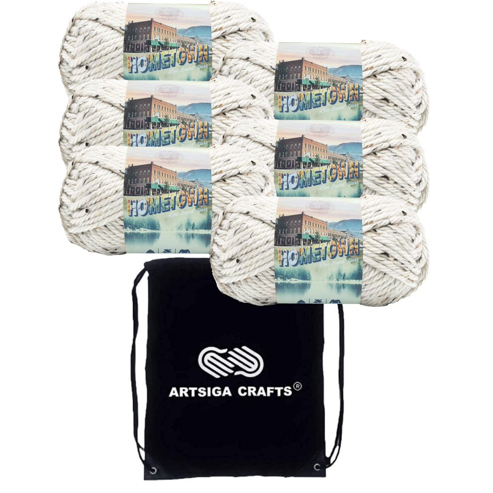 Lion Brand Hometown Aspen Tweed 135-302 (6-Skeins - Same Dye Lot) #6 S Bulky Acrylic Yarn for Crocheting and Knitting with Project Bag