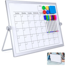 Laokiiy t?r sletning hvidt bord 16x12in magnetisk desktop tavle kalender med stand 8 mark?rer 4 magneter 1 viskel?der b?rbart dobbeltsidet hvidt