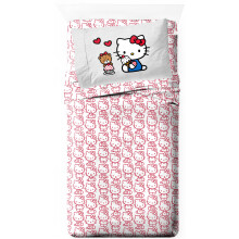 Jay Franco Hello Kitty sada postelnej bielizne pre dvojlôžko - super mäkká 3-dielna sada Kawaii - cerveno-biele obliecky z mikrovlákna s obojstra