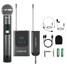 Sistema de micrfono inalmbrico Phenyx Pro Dual Dive con transmisor de carrocera de micrfono dinmico Mini receptor 2x15 frecuencias UHF auricular