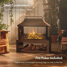 Big Size Modern Design Chiminea Fire Pit with Built-In Log Storage - Black Steel