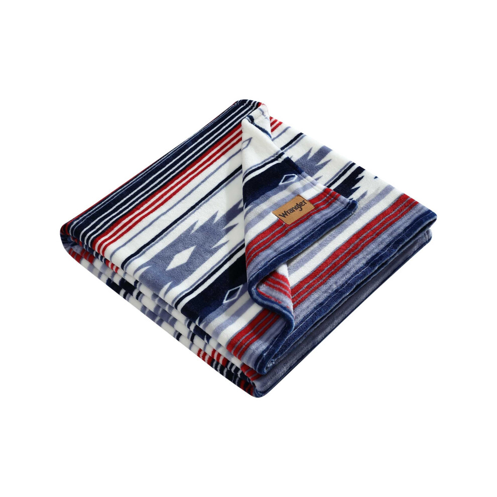 Wrangler - Throw Blanket  Soft Plush Fleece Bedding  Yellowstone Inspired  Western Decor for Bed or Couch (Coyote Sands Blue/Red  50"""" x 70"""")