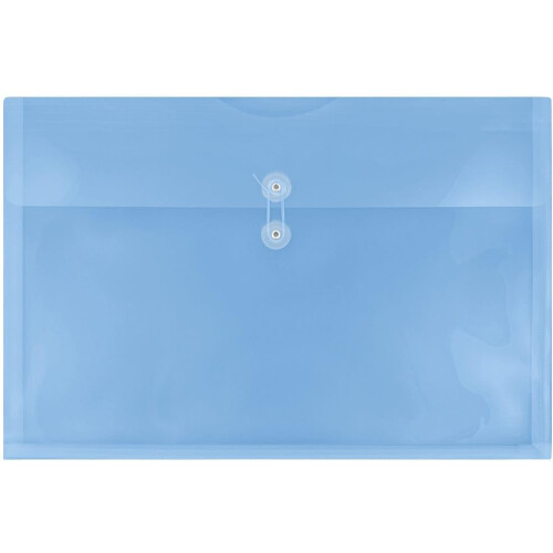 JAM PAPER Plastic Envelopes with Button & String Tie Closure - Large Booklet - 12 x 18 - Blue - 3/Pack