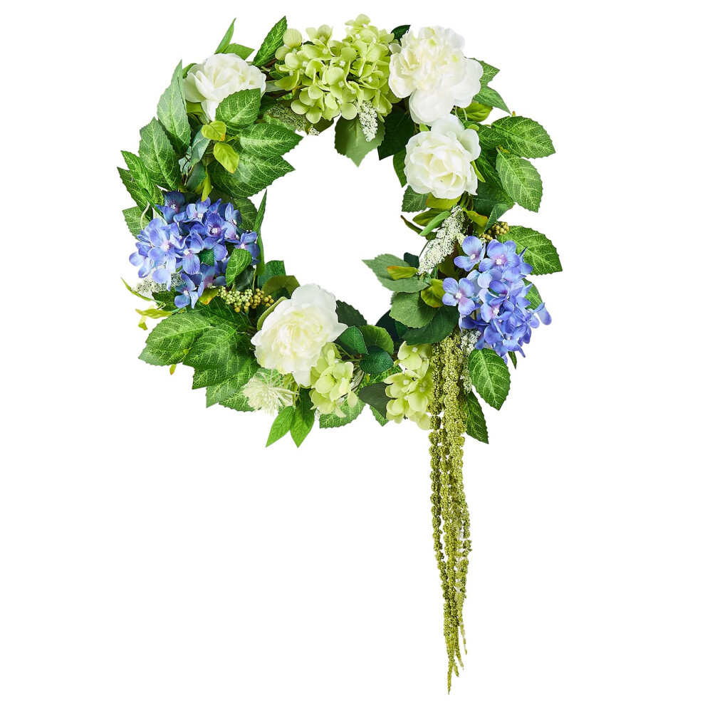 VEVOR Spring Wreath for Front Door 24 Inch - Artificial Hydrangea Wreath with Peonies  Year-Round All Season Outdoor Indoor Decor (Blue White Green Su