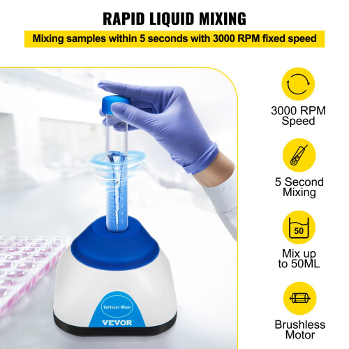 VEVOR VEVOR Vortex Mixer, 3000RPM Mini Vortex Mixer, Touch Function Lab Shaker, Mix tot 50ML, 6mm Orbital Diameter 2