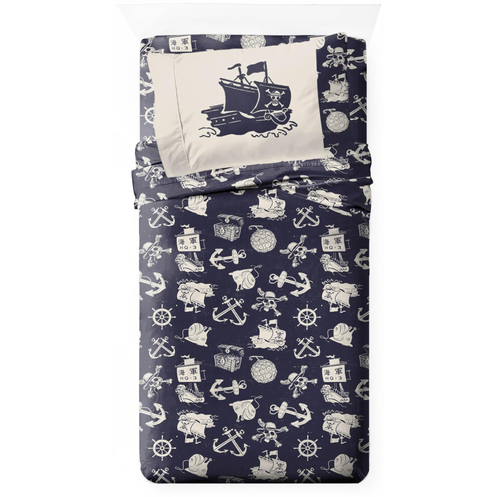 Parure de lit double Jay Franco One Piece - Ensemble de literie nautique anim   3 pi  ces avec taie d'oreiller - Draps en microfibre bleu ultra doux