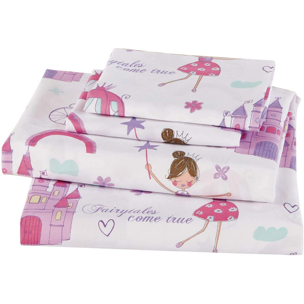 Parure de draps fantaisie pour filles et adolescentes, motif ch   teau de princesse, arc-en-ciel, chariot magique, rose, lavande, blanc, aqua, neuf