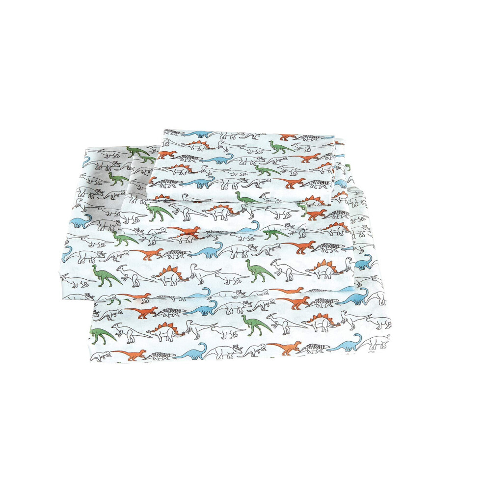 Parure de draps fantaisie en lin motif dinosaures blanc, bleu, orange et vert pour gar  ons/adolescents/filles (Twin)