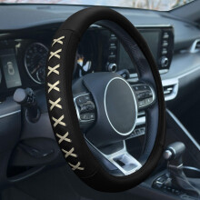 FH Group Universal Fit 15 Inch Genuine Leather with Lace-Up Detailing Steering Wheel Cover fits Most Cars SUVs Beige