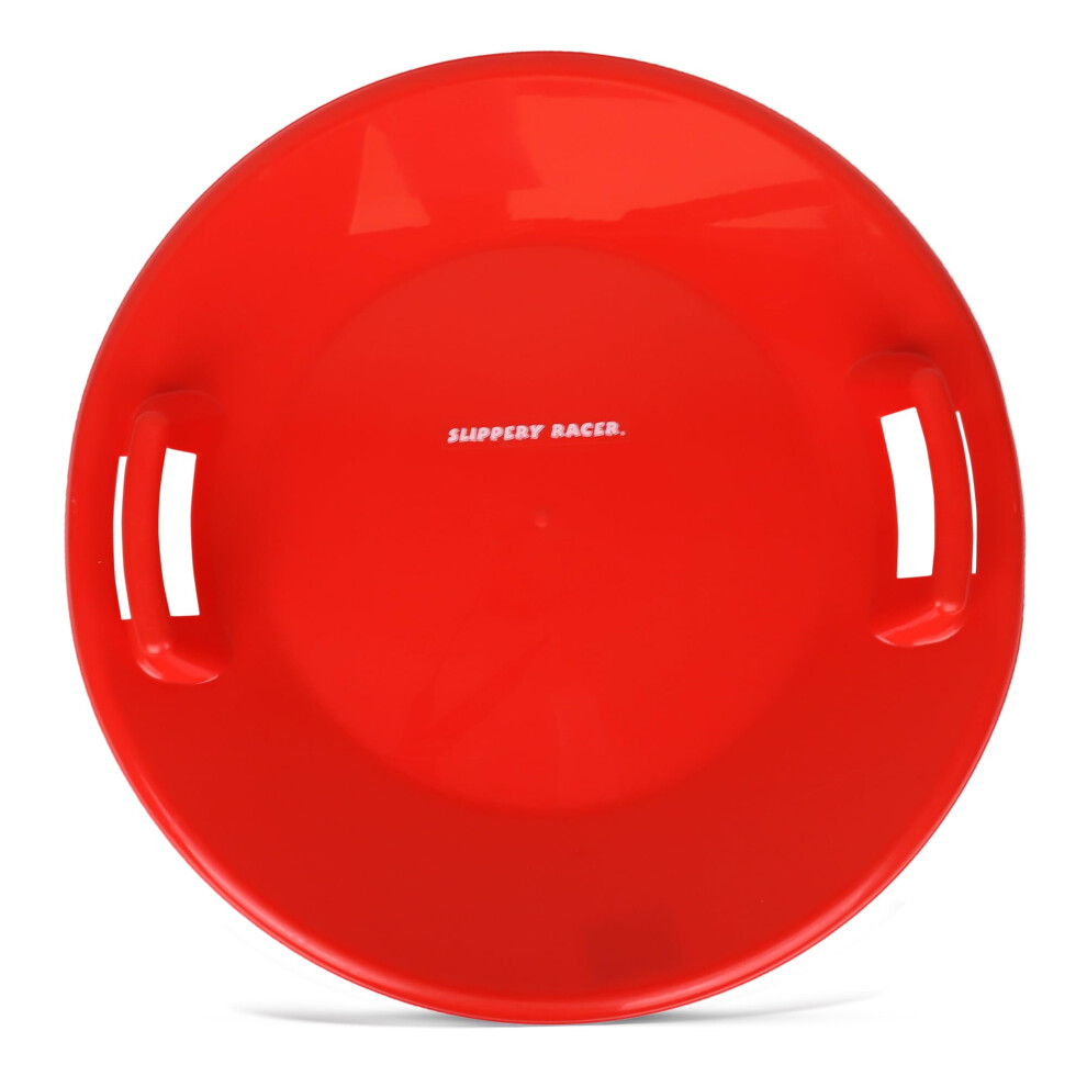 Slippery Racer Heavy-Duty Cold Resistant Downhill Pro Plastic Outdoor Winter Saucer Disc Snow Sled with Handles Red