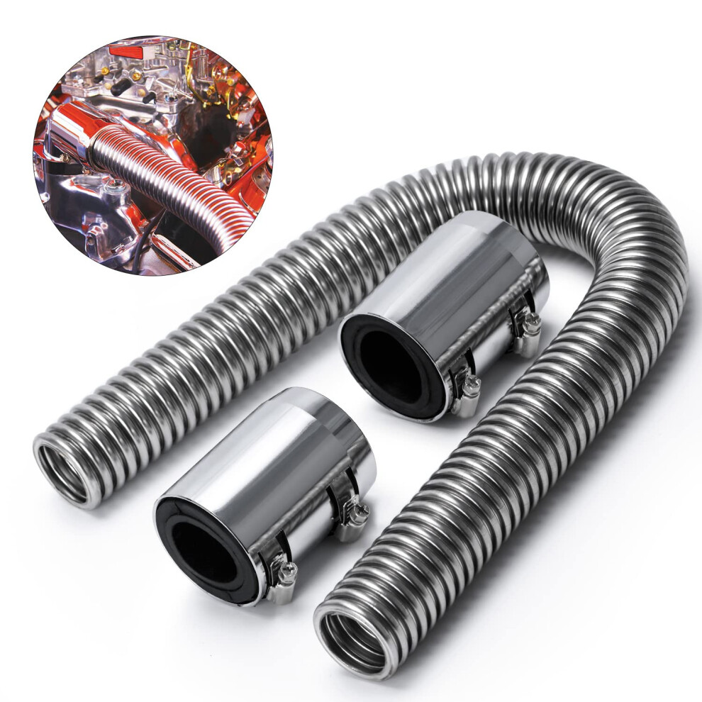 Hypertune Universal 24"""" Stainless Steel Radiator Flexible Coolant Water Hose Kit W/ Cap Clamp Silver 767776007533