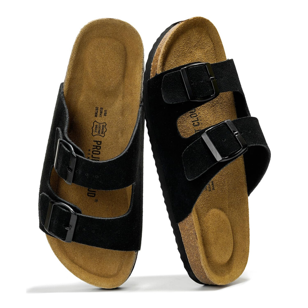 Project Cloud Genuine Leather Mens Sandals with Memory Foam Natural Cork Footbed Slides for Men Footwear - Non-Slip Double-Strap Buckle Sandals (Arizo